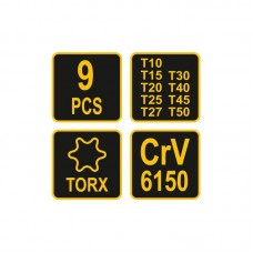56639 VOREL Set 9 chei torx T10-T50 cu maner T..